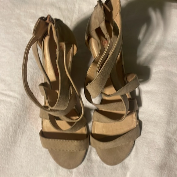Just Fab Tan Suede Cutout Wedges worn once. - Picture 3 of 6